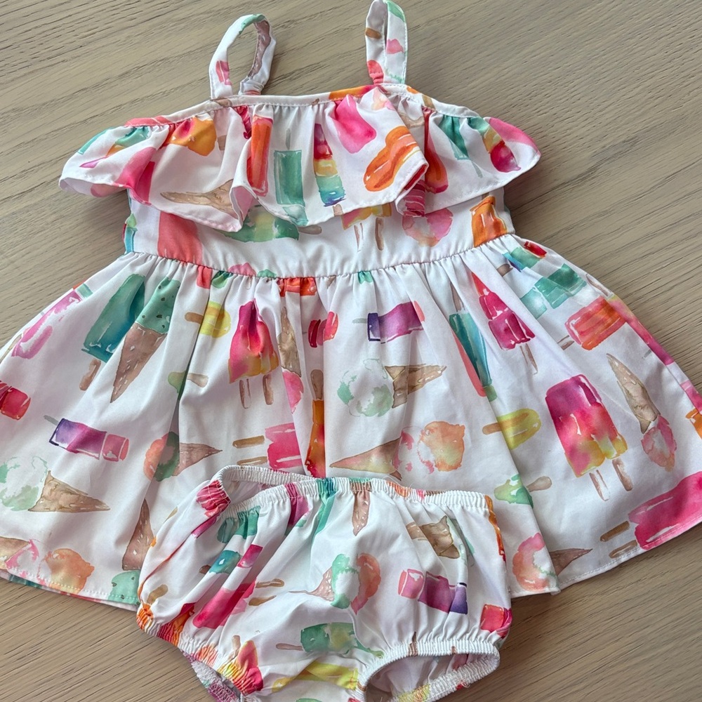 Kate Spade Colorful Ice Cream Print Baby Dress Set